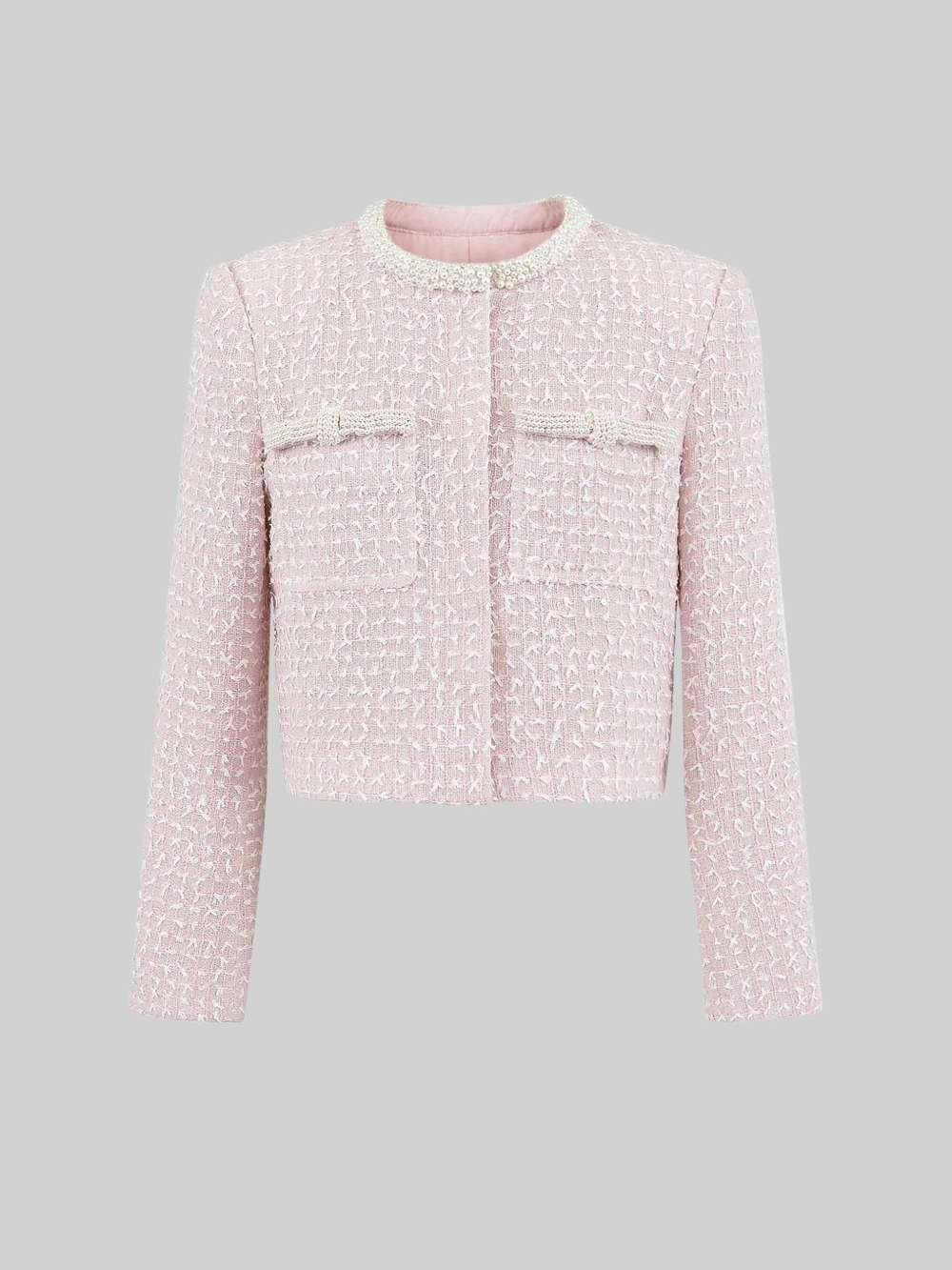 Cropped Pink Bouclé Tweed Jacket